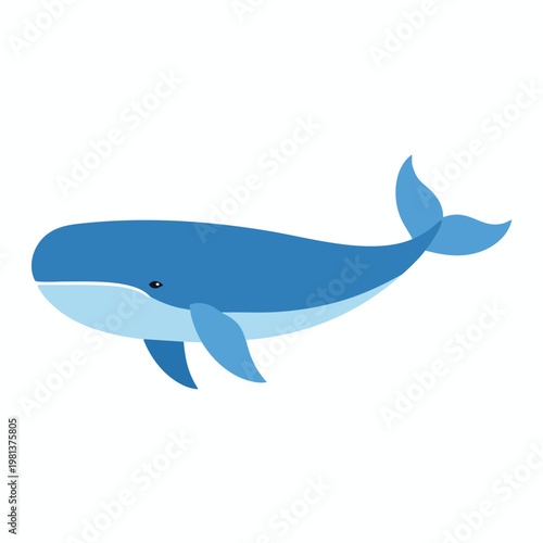 Cute Cartoon Baby Whale Swimming in Clear Blue Water