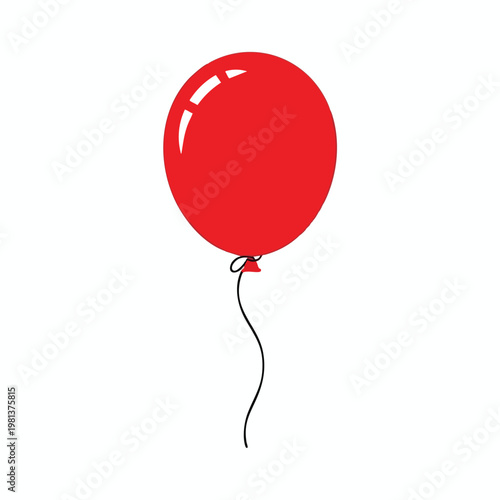Single Red Balloon Floating Against a White Background