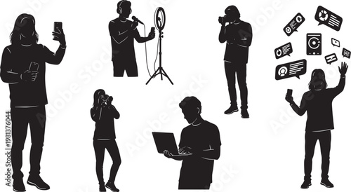Content Creator Silhouette Set for Social Media, Vlogging, and Podcasting