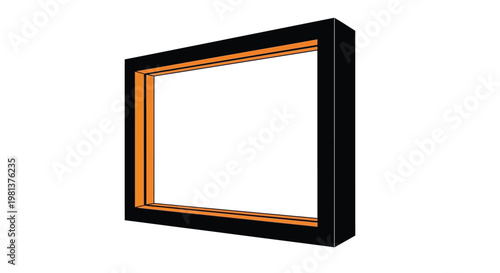 A three dimensional rendering of a black picture frame with an orange inner border isolated on white