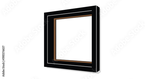 A minimalist illustration of a black picture frame with an orange inner border angled slightly