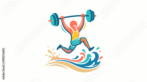 Athlete Lifting Barbell Over Water Active Lifestyle Concept