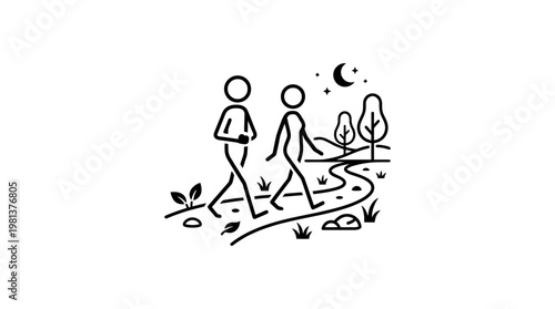 People Walking On A Trail Under The Night Sky