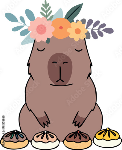 Cute Sleeping Capybara Flat Vector Illustration in Kawaii Style, Relaxed Animal Character for Stickers, Kids Design and Cozy Mood Graphics