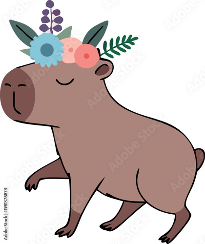Cool Capybara with Sunglasses Flat Vector Illustration, Trendy Kawaii Animal Character for Stickers, Summer Design and Social Media