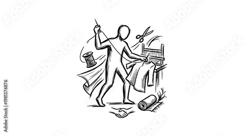 Tailor at Work with Sewing Tools