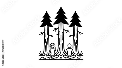 Meditating Couple Among Pine Trees