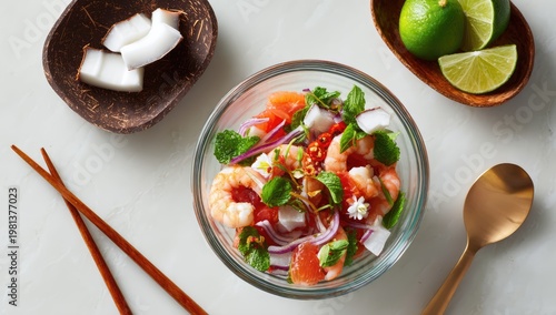 Vibrant Shrimp Ceviche Salad with Coconut and Lime.