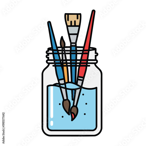 Creative Art Supplies in a Glass Jar for Crafting and Painting Projects