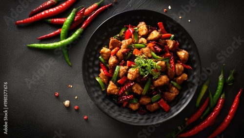 Spicy Chicken Stir Fry with Fresh Chili Peppers.
