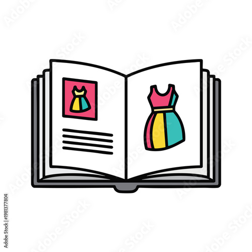 Open Book with Fashion Dress Illustration for Lifestyle and Education Content