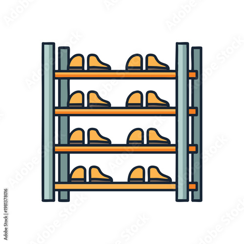 Organized Storage Shelves with Shoeboxes in a Warehouse or Garage