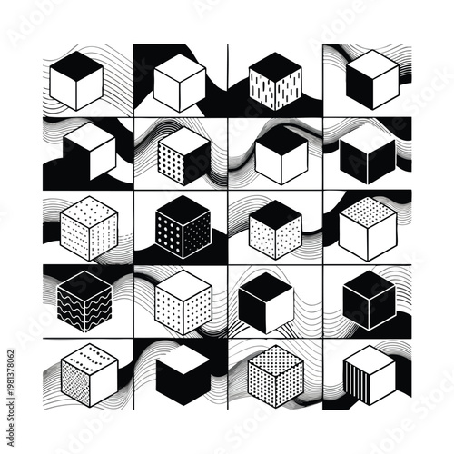 High Contrast Abstract Geometric Cube Pattern for Creative Design and Visual Art
