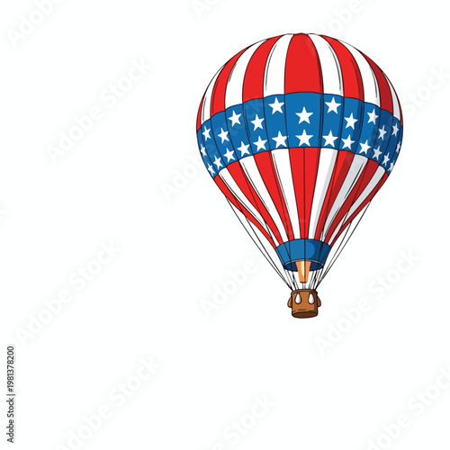 Colorful Hot Air Balloon with patriotic stripe pattern floating in the sky