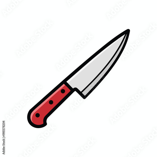 Sharp Kitchen Knife with Red Handle for Cooking and Food Preparation