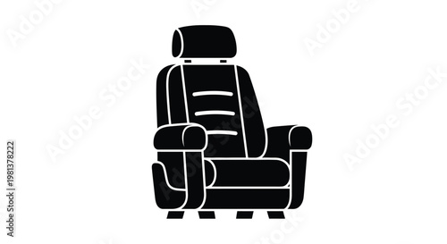 A black silhouette of a modern comfortable armchair with a high back and armrests