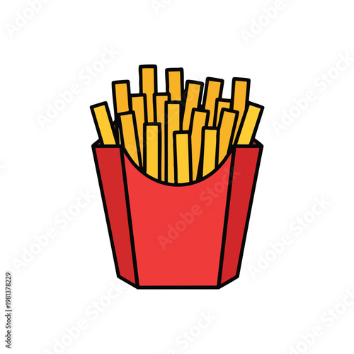 Colorful Cartoon French Fries in Red Container for Fast Food or Snack Advertisements