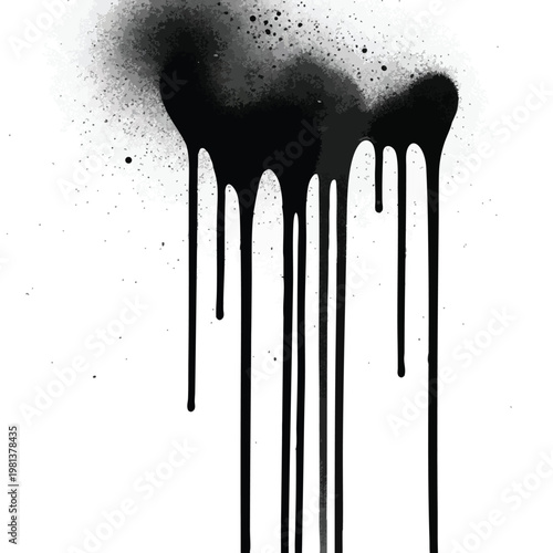 Abstract Black Ink Drip Art on White Background for Creative Design and Modern Art Projects