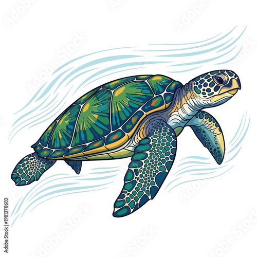 Beautiful Marine Turtle Swimming in Clear Ocean Water