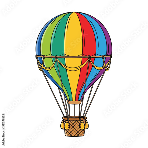 Colorful Hot Air Balloon soaring in the sky over scenic landscape