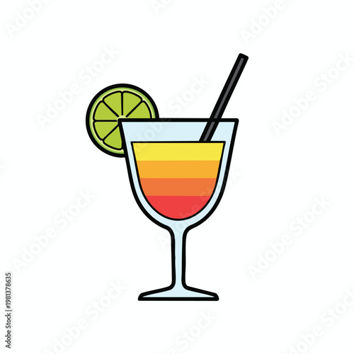 Colorful Tropical Cocktail with Citrus Garnish and Straw