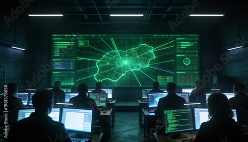The power of digital technology with a focus on a software engineer utilizing a computer with lines of code, data analysis, and AI algorithms to improve business operations