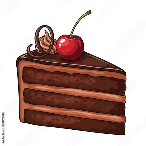 Delicious Chocolate Cake Slice with Cherry Topping for Dessert and Celebration