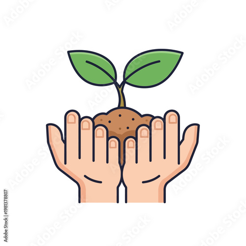 Hands carefully nurturing a young plant seedling from soil, symbolizing growth, new beginnings, and environmental care