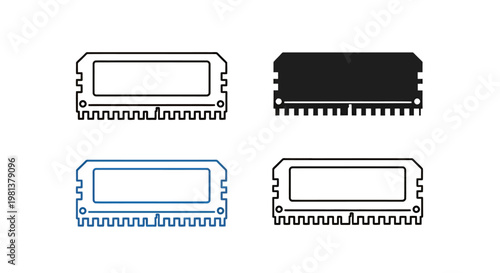 Four RAM memory modules in different colors arranged in a row on a white background.
