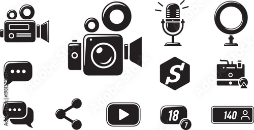Social Media Video Recording and Streaming Icon Set Collection