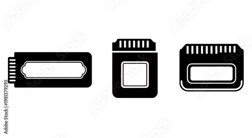 Set of three black and white USB and memory card connectors arranged in a row.