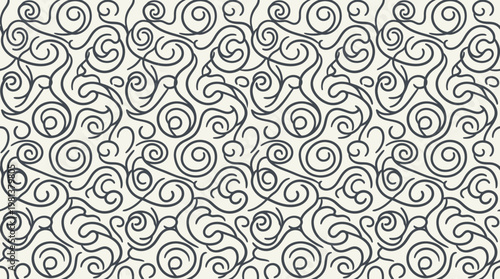 Elegant seamless gray swirl pattern with decorative ornamental curves.