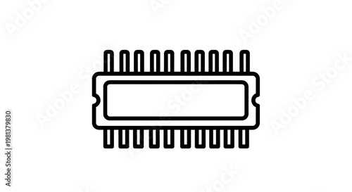 Icon of an integrated circuit chip with pins, representing electronics and technology.