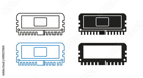 Colorful RAM memory modules illustrated as four memory sticks in a row.