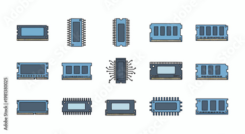 Collection of blue electronic connectors and sockets shown from multiple angles and layouts.