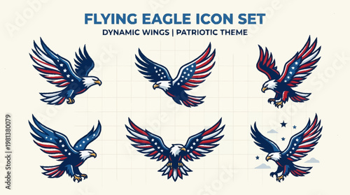 Eagles soar under the american flag in the USA with dynamic wings.