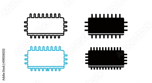 Abstract four microchips with pin connectors and simplified circuitry elements.