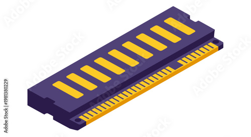 Close-up of a RAM memory module with gold pins and edge connector.