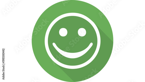 Green smiling face icon with simple curved features representing positivity and friendly communication symbol vector