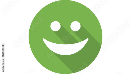 Green smiling face icon with simple curved expression representing positivity and friendly communication symbol vector