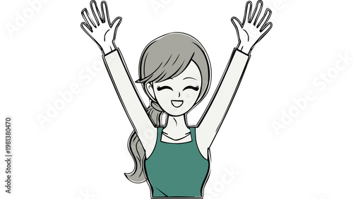 Young woman raising arms joyfully expressing happiness freedom and positive energetic lifestyle mood vector