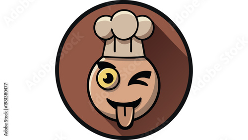 Chef face emoji winking with tongue out expressing playful cooking humor and fun culinary character design vector