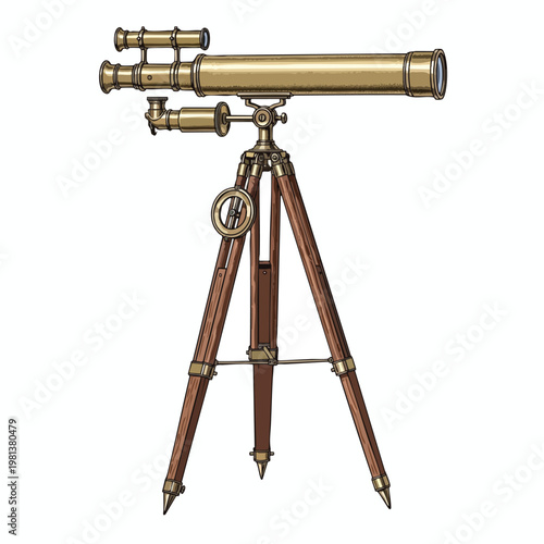 Vintage Wooden Telescope on Tripod for Amateur Astronomy and Educational Use