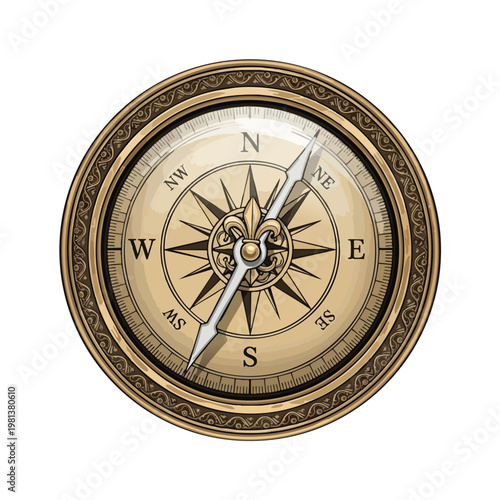 Elegant Vintage Compass with Ornamental Gold Detailing for Navigation and Adventure