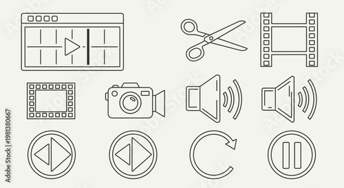 Media editing tools and icons for video production and content creation