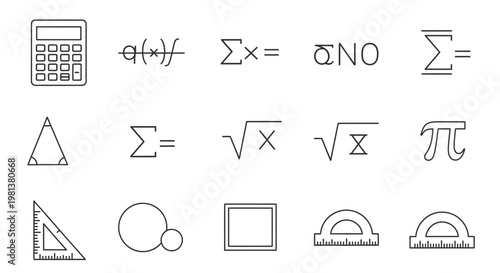Mathematical symbols and tools outlined in simple minimalist style