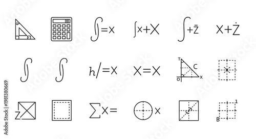 Mathematical symbols and calculations vector illustration set design