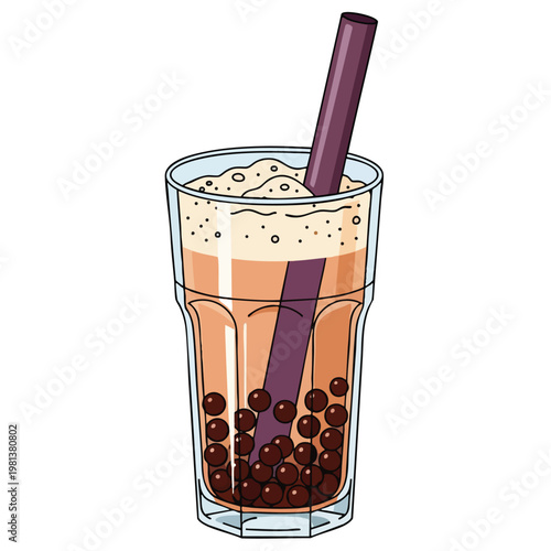 Refreshing Bubble Tea Drink with Straw in a Clear Glass
