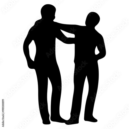 Silhouette of two men standing together with one arm around the other.
