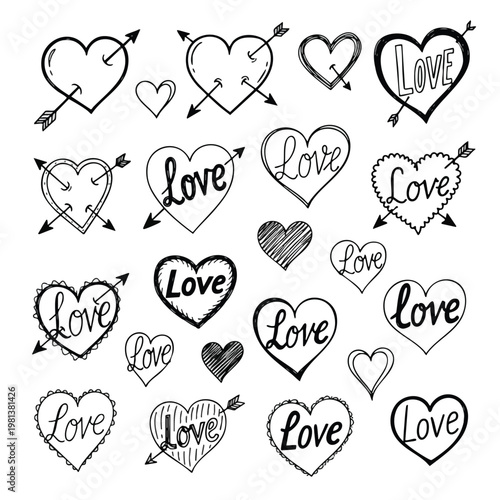 Collection of Hand Drawn Love Heart Doodles for Romantic and Creative Designs